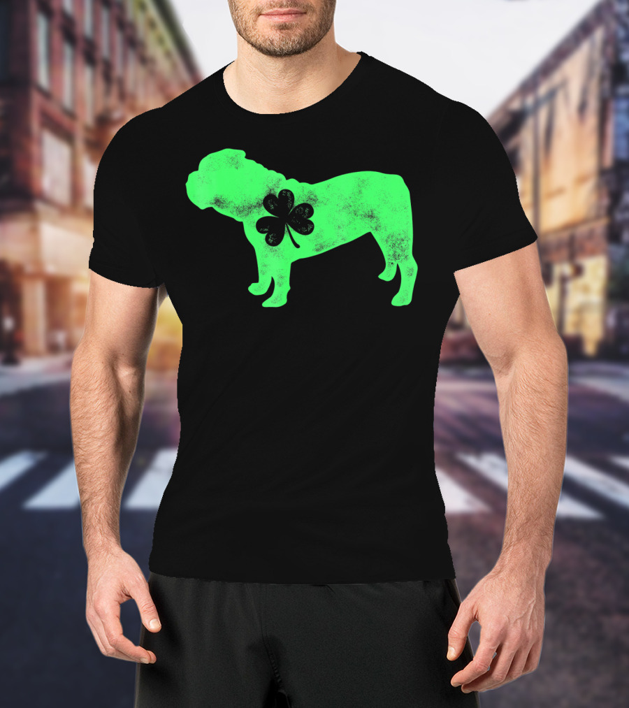 St Patricks Day English Bulldog Shamrock Men Dog T-Shirt