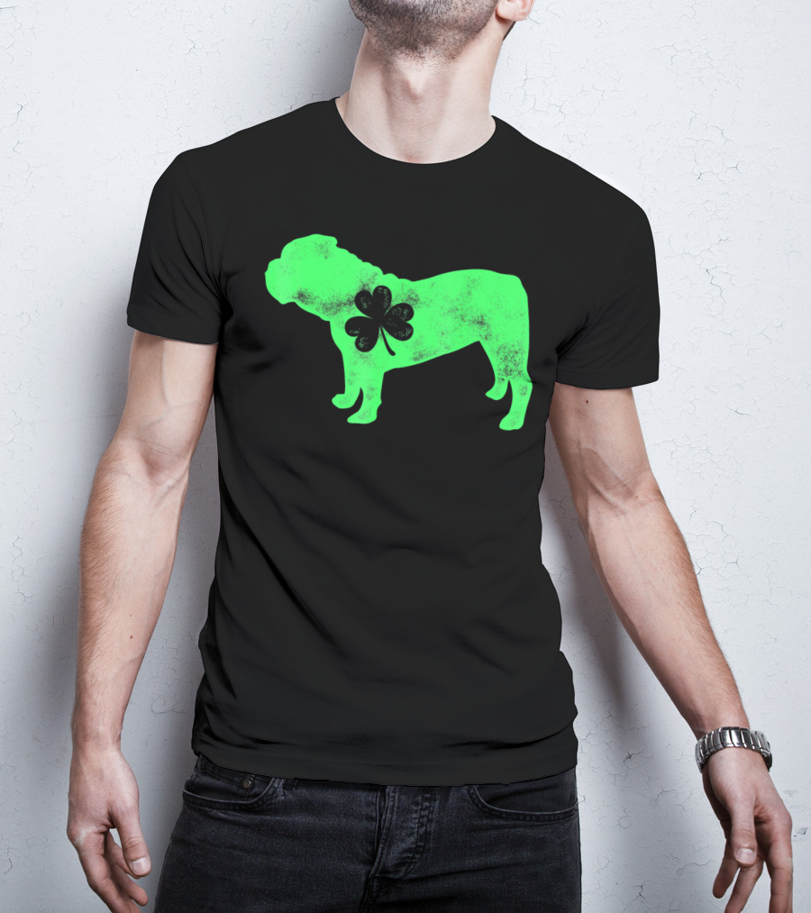 St Patricks Day English Bulldog Shamrock Men Dog T-Shirt