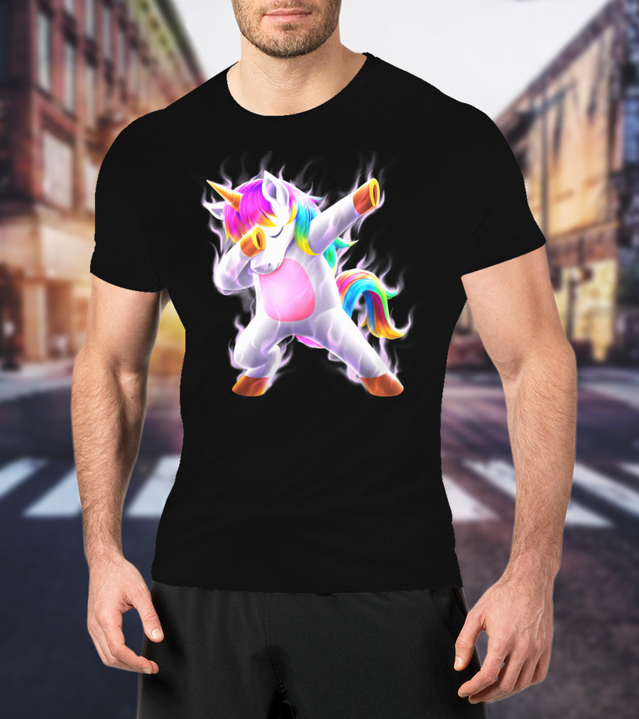 Dabbing Rainbow Unicorn Fantasy Magic Bright Mane T-Shirt