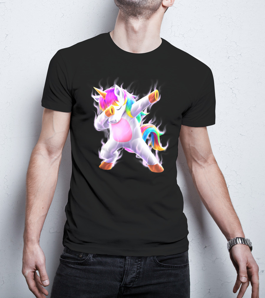 Dabbing Rainbow Unicorn Fantasy Magic Bright Mane T-Shirt