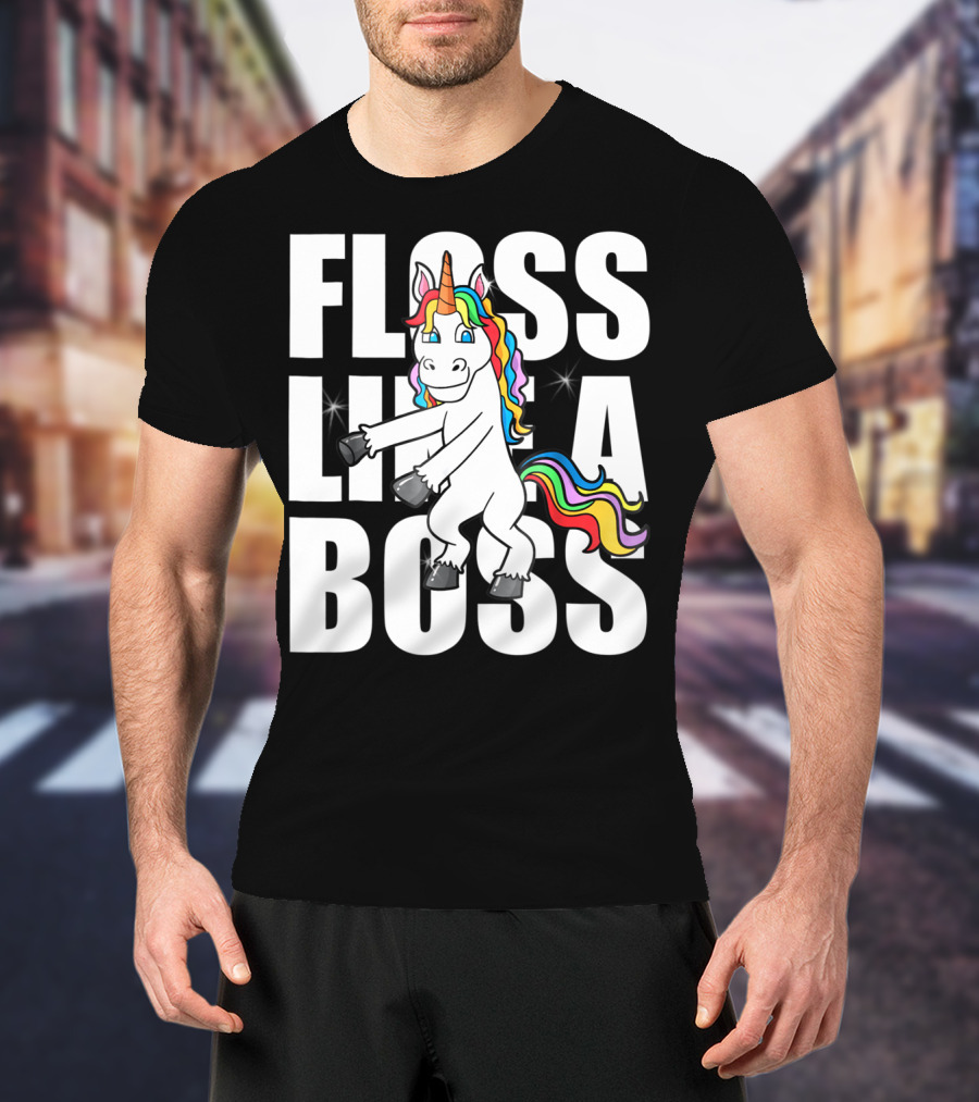 Floss Like A Boss Rainbow Unicorn Dance Girls T-Shirt