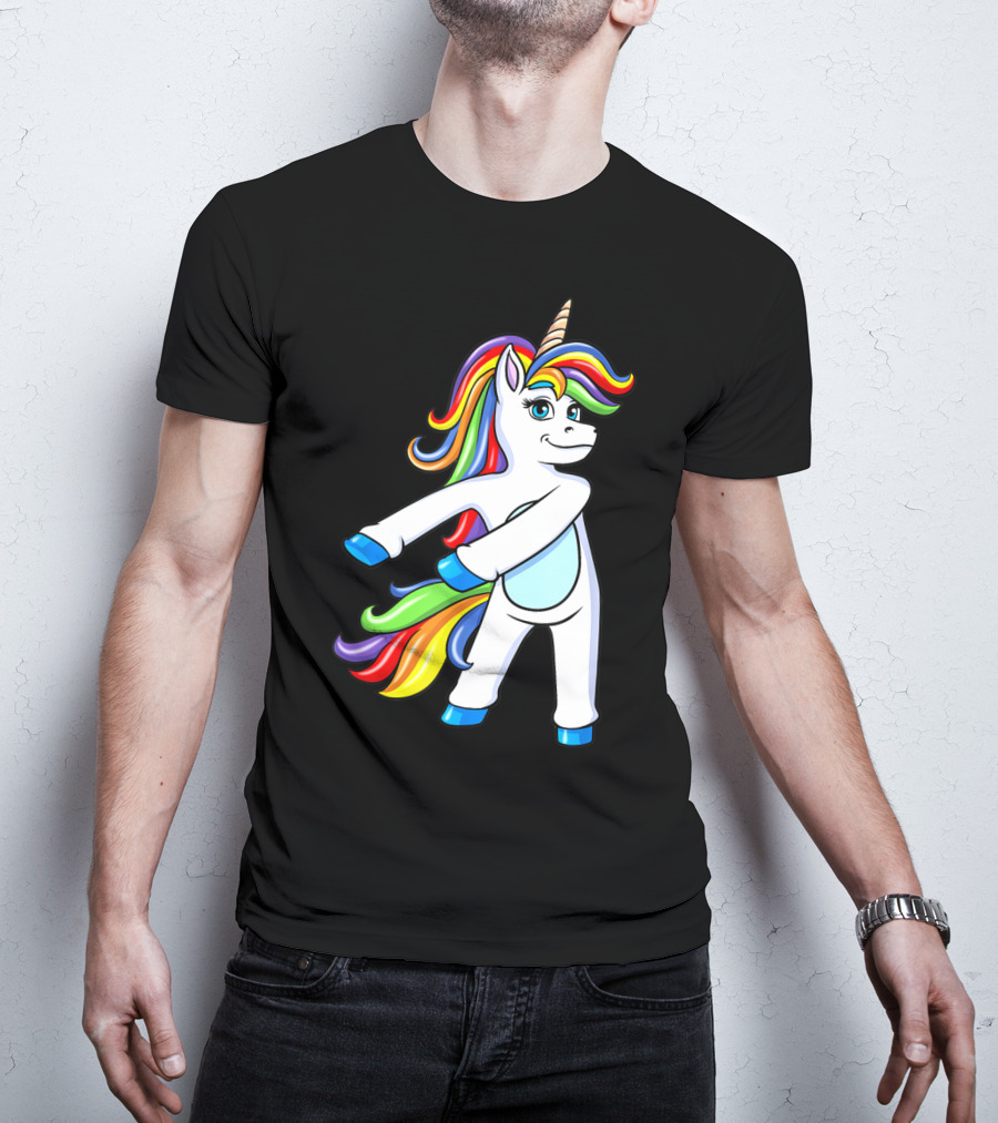Flossing Unicorn Dance With Rainbow Mane And Tail T-Shirt
