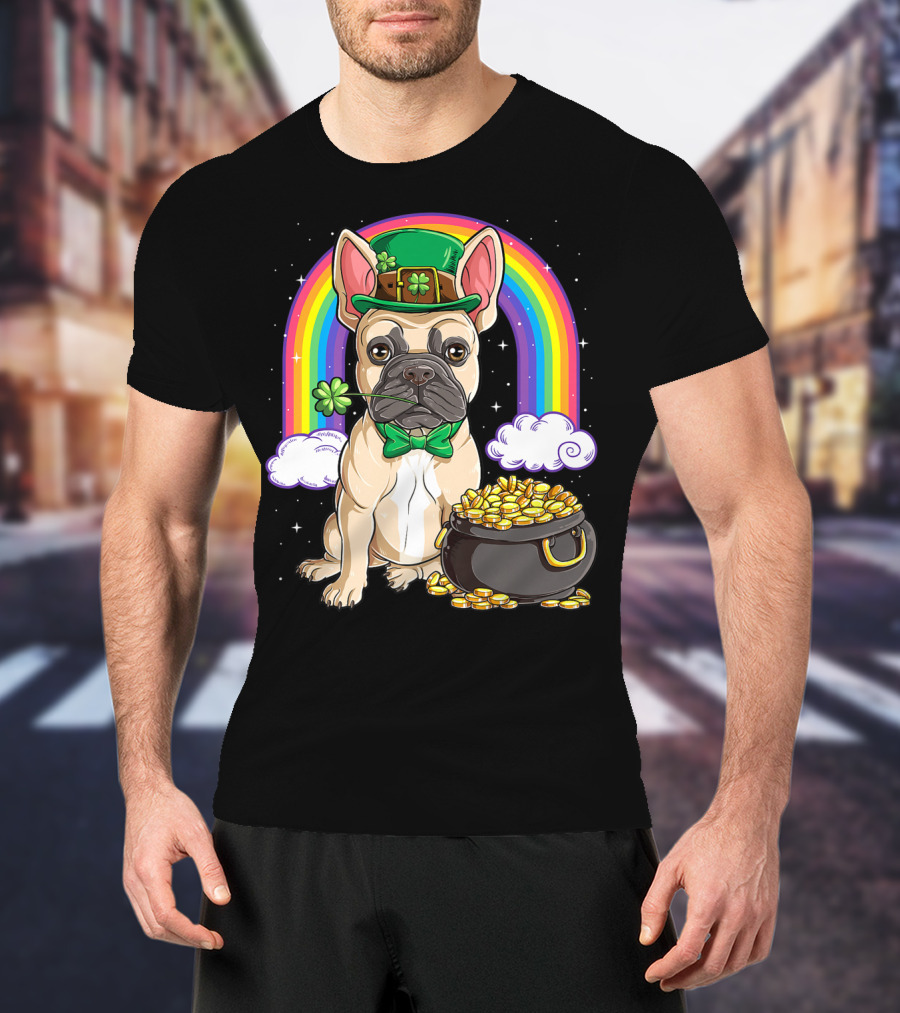 French Bulldog Leprechaun St Patricks Day Boys Rainbow Pot Of Gold T-Shirt