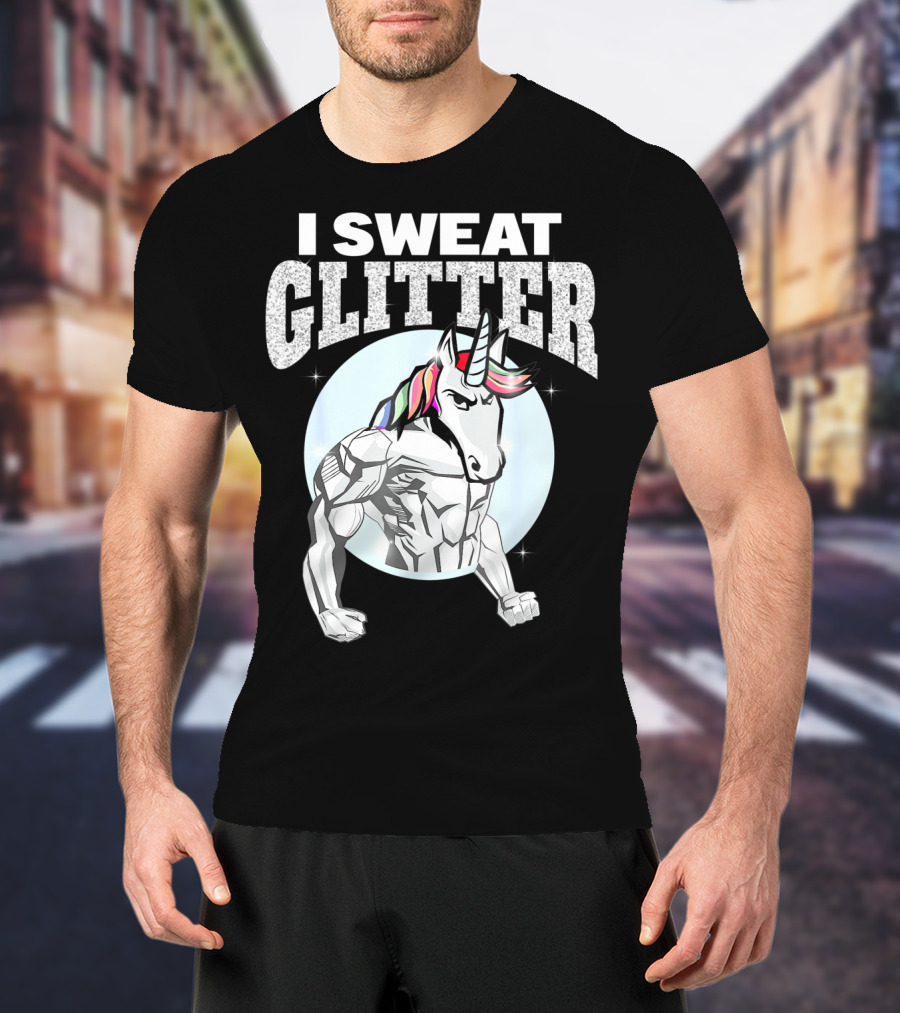 I Sweat Glitter Unicorn Lover Gym Workout T-Shirt