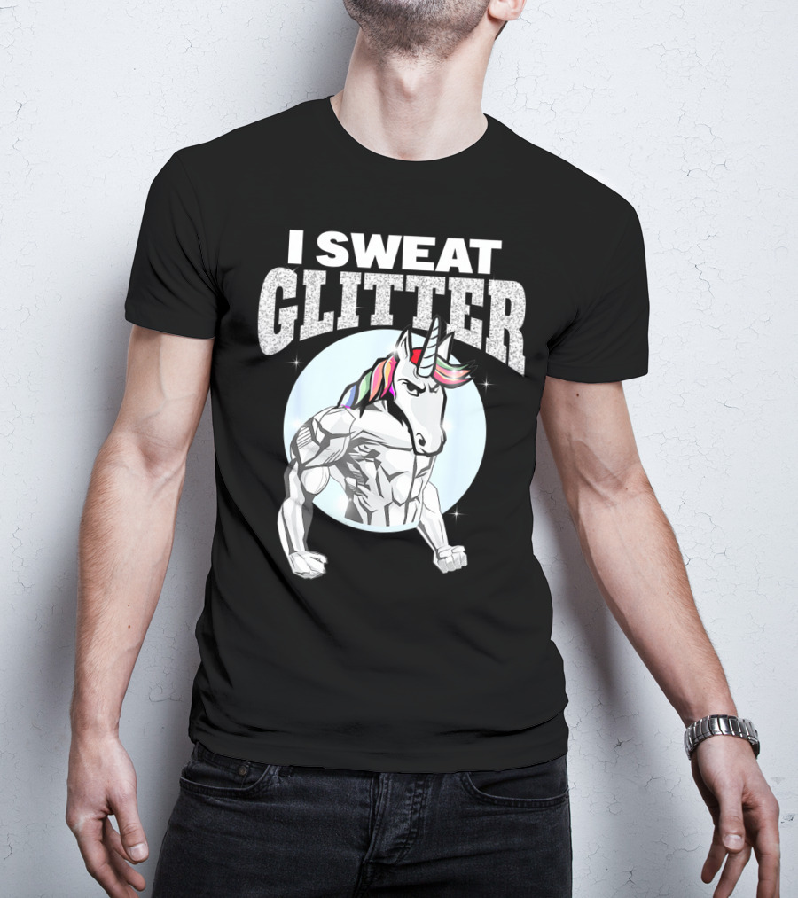 I Sweat Glitter Unicorn Lover Gym Workout T-Shirt