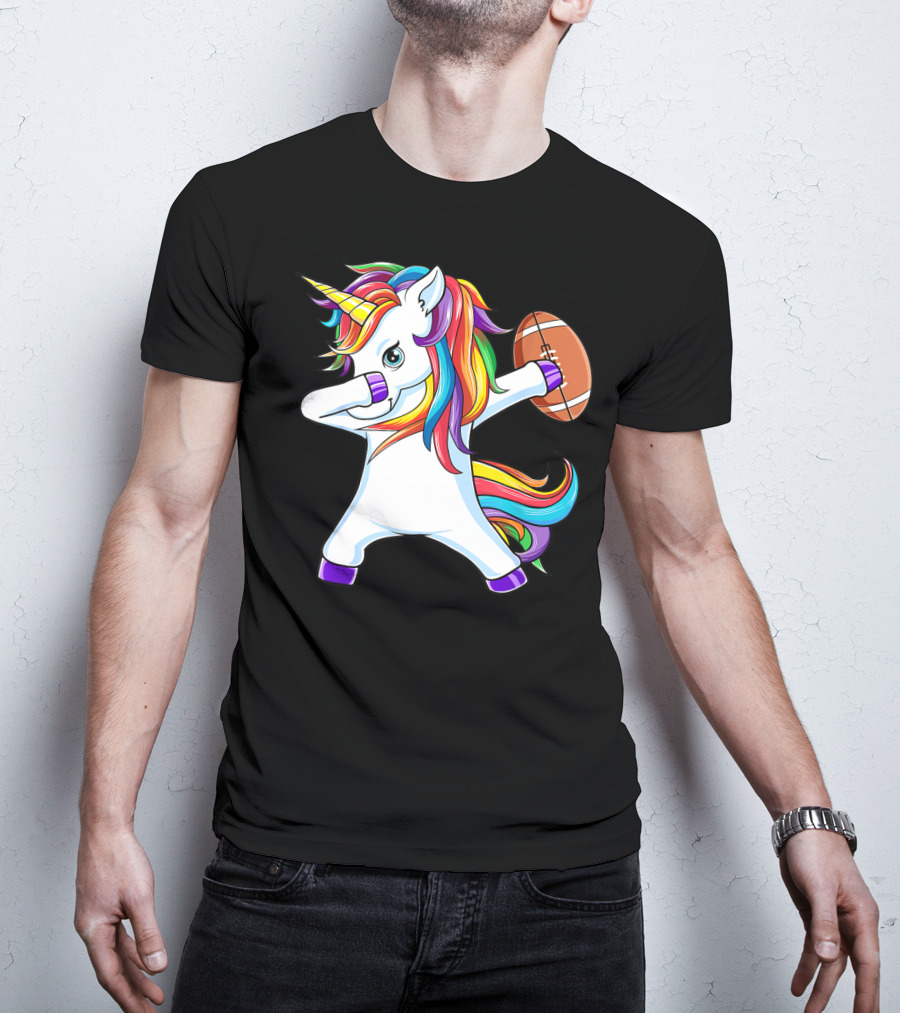 Funny Dabbing Unicorn With American Football T-Shirt