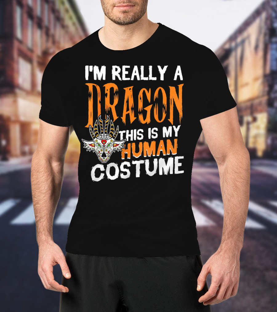 I'm Really A Dragon This Is My Human Costume Halloween Men Boy T-Shirt
