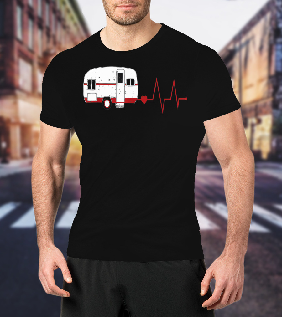 Funny Valentine's Day Camping Women Girls Heartbeat Camper T-Shirt
