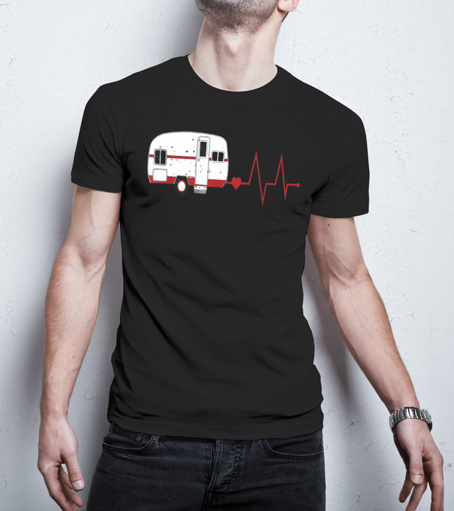 Funny Valentine's Day Camping Women Girls Heartbeat Camper T-Shirt