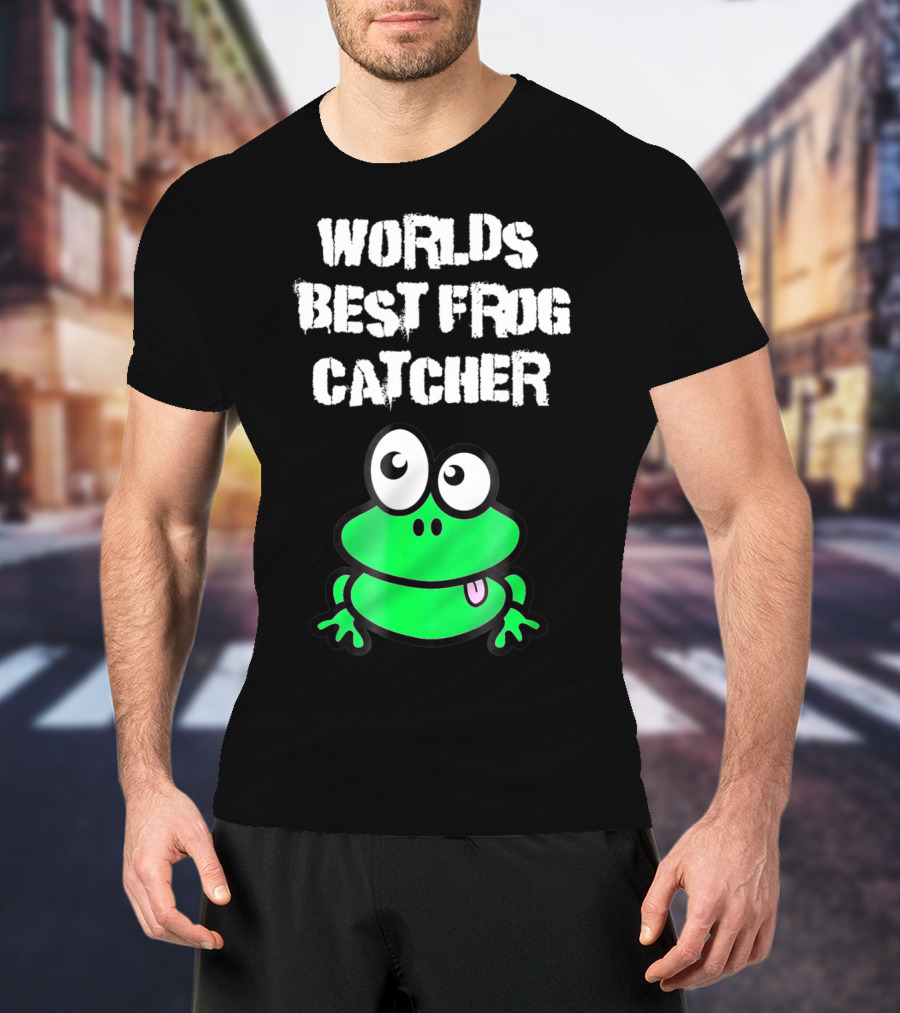 Worlds Best Frog Catcher Funny Green Cartoon Frog Character T-Shirt