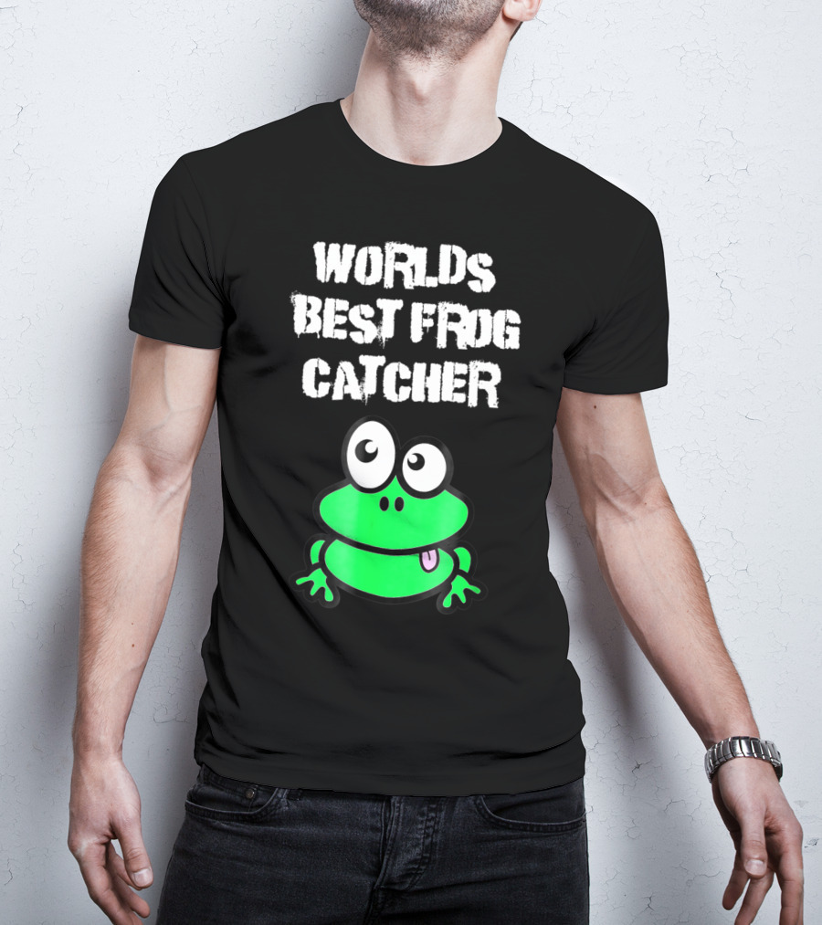 Worlds Best Frog Catcher Funny Green Cartoon Frog Character T-Shirt