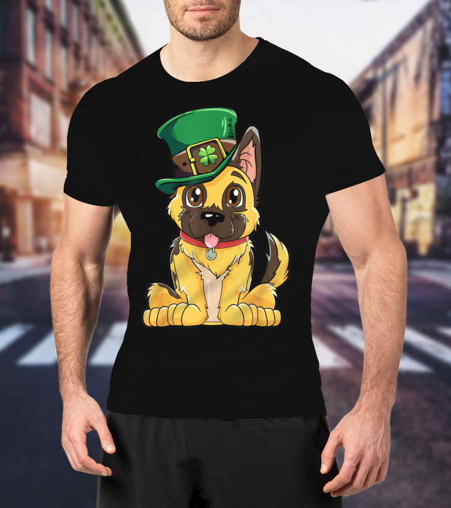 German Shepherd In Leprechaun Hat St Patricks Day Dog T-Shirt