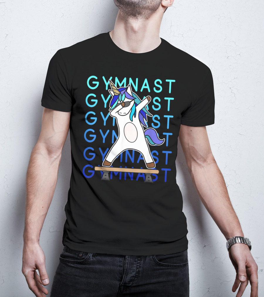 Gymnast Unicorn Dabbing On Balance Beam For Girls Gymnastics T-Shirt