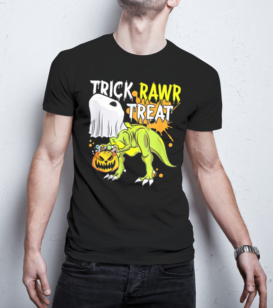 Trick Rawr Treat Halloween Dinosaur Ghost Pumpkin Boys T-Shirt