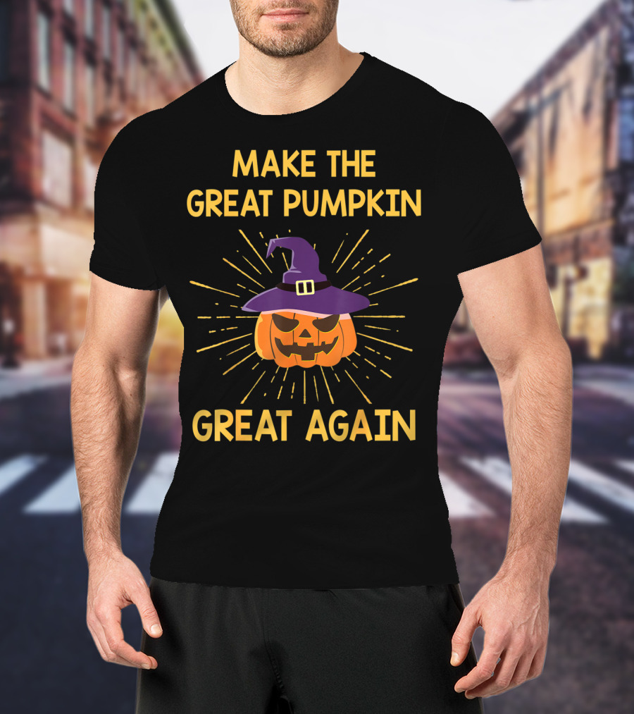 Make The Great Pumpkin Great Again Halloween Witch Hat Sunburst T-Shirt