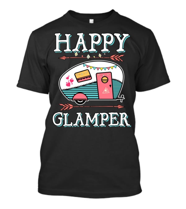 HAPPY GLAMPER Camper With Arrows And Colorful Bunting T-Shirt