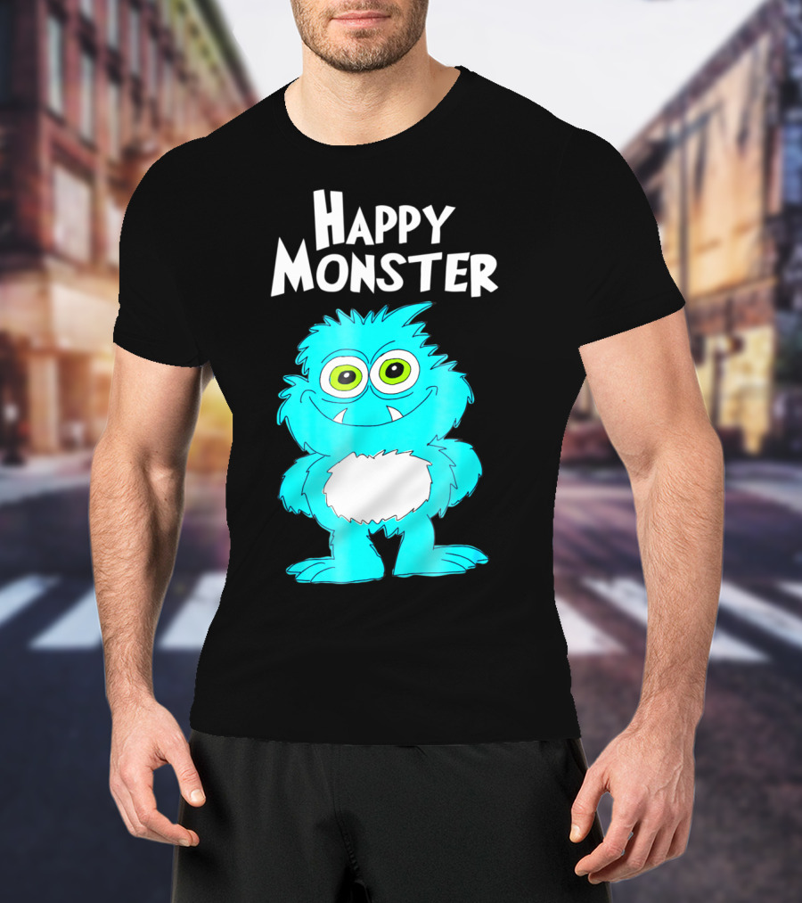 Happy Monster Funny Monster And Adults Vibrant Blue Cartoon Character T-Shirt