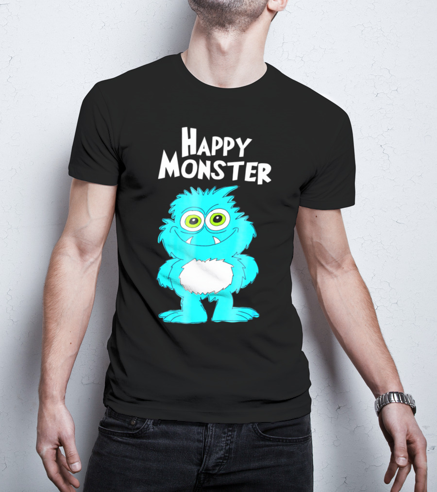 Happy Monster Funny Monster And Adults Vibrant Blue Cartoon Character T-Shirt