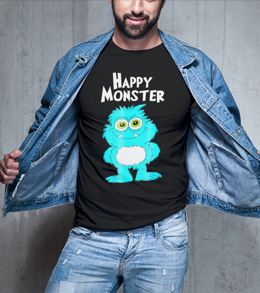 Happy Monster Funny Monster And Adults Vibrant Blue Cartoon Character T-Shirt