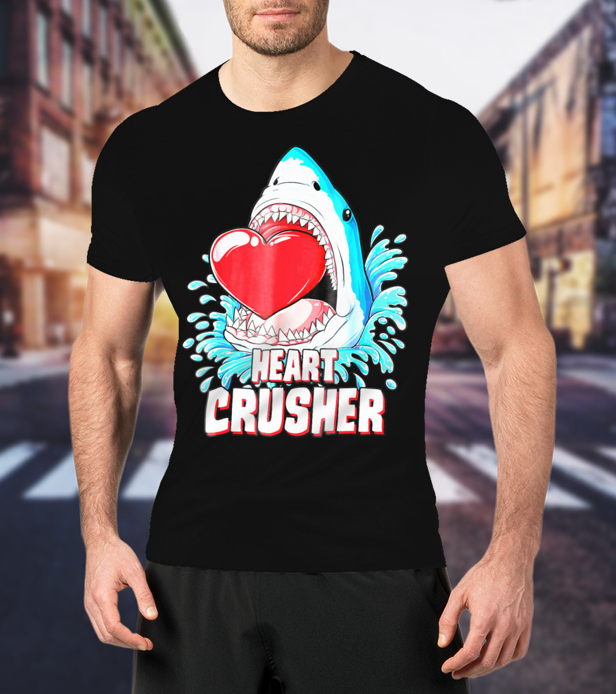 Heart Crusher Valentines Day Shark Boys Jawsome Splash T-Shirt