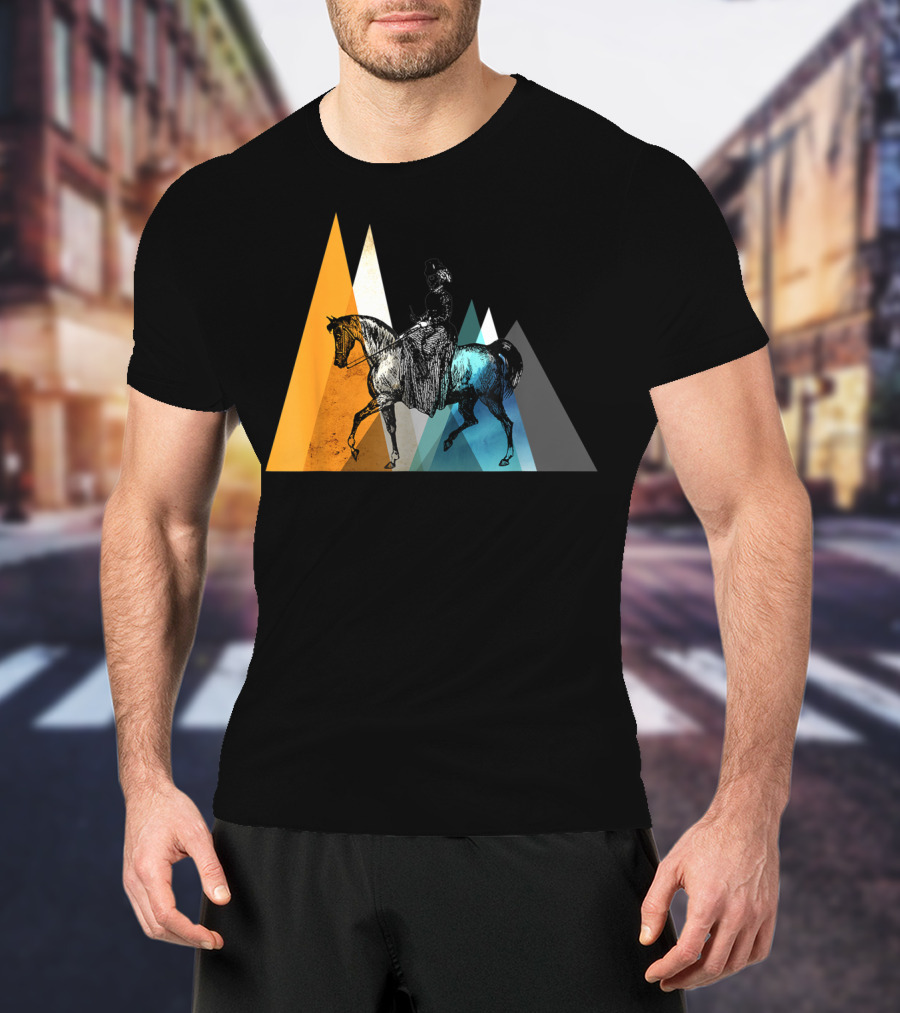 Horseback Riding Geometric Mountain Motif T-Shirt