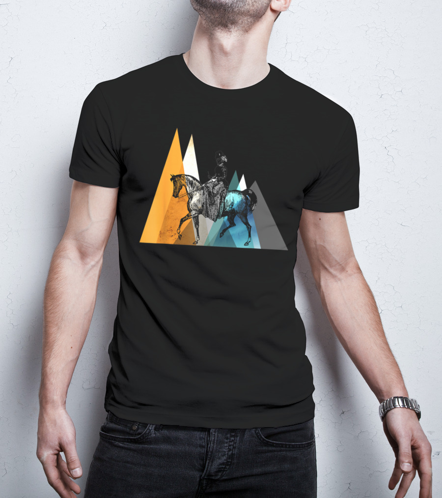 Horseback Riding Geometric Mountain Motif T-Shirt