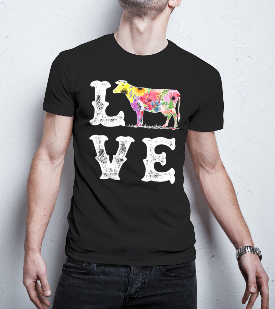 LOVE I Love Cows Funny Cow Lover Women Men Dairy Farmer Farm T-Shirt