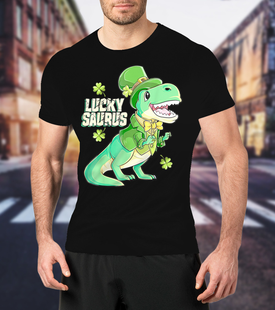 Luckysaurus Irish Dinosaur Leprechaun St Patricks Day Boys Rex T-Shirt