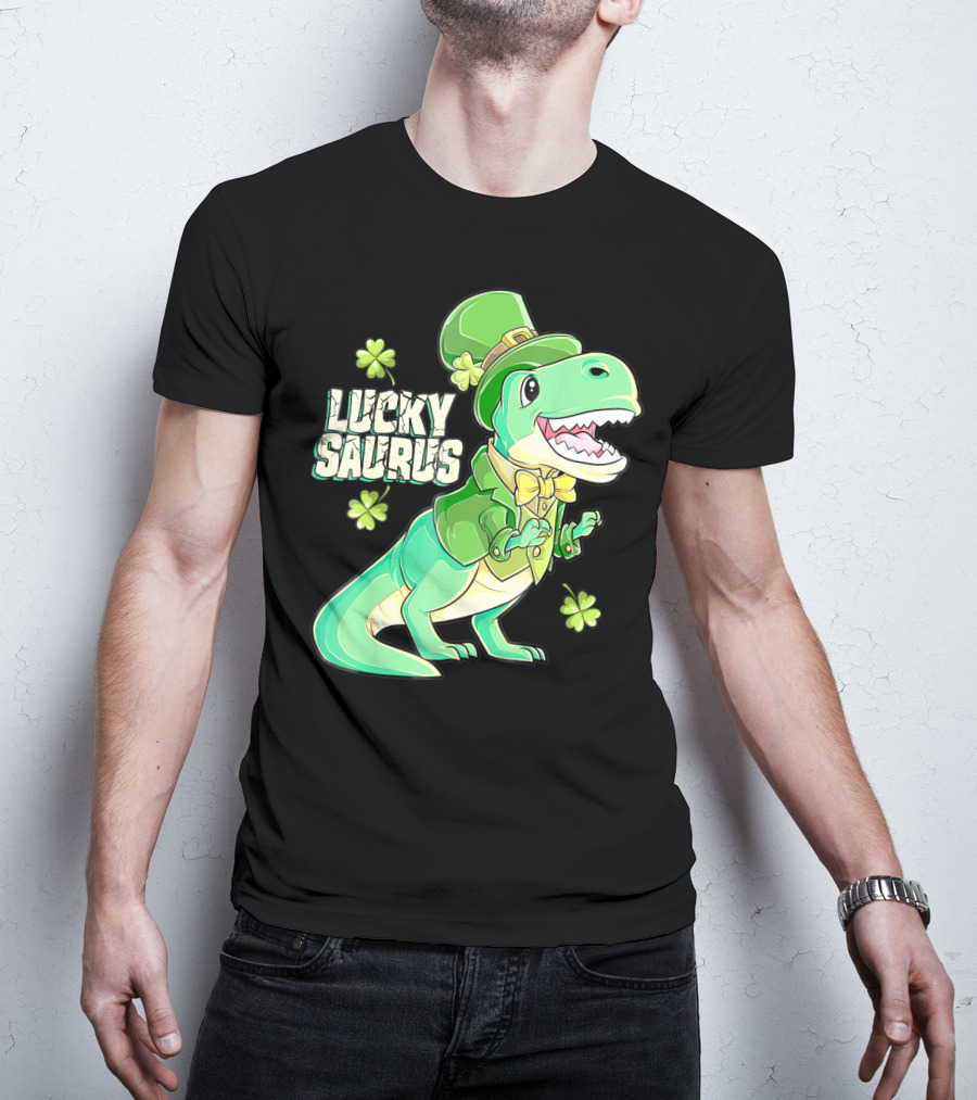 Luckysaurus Irish Dinosaur Leprechaun St Patricks Day Boys Rex T-Shirt