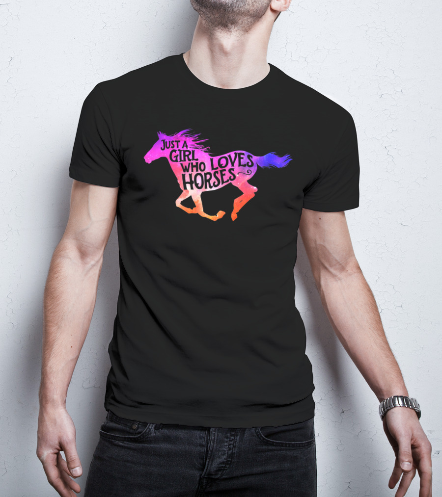 Just A Girl Who Loves Horses Riding Colorful Galloping Horse T-Shirt