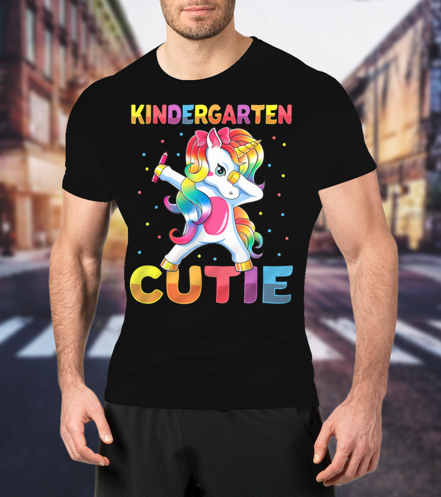 Kindergarten Cutie Dabbing Unicorn Back To School Girls Rainbow Multicolor T-Shirt