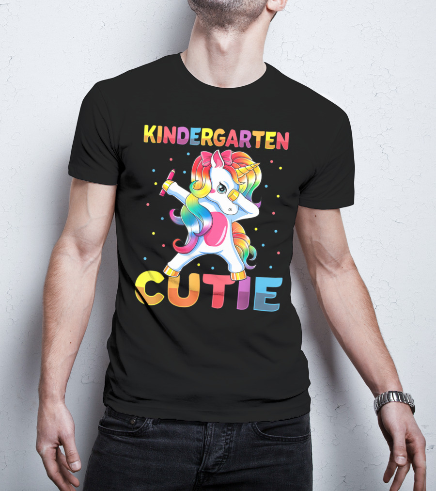 Kindergarten Cutie Dabbing Unicorn Back To School Girls Rainbow Multicolor T-Shirt