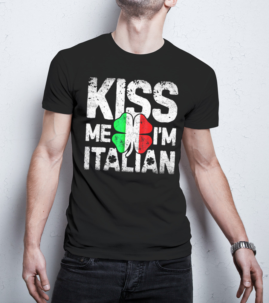 Kiss Me I'm Italian Clover Flag T-Shirt