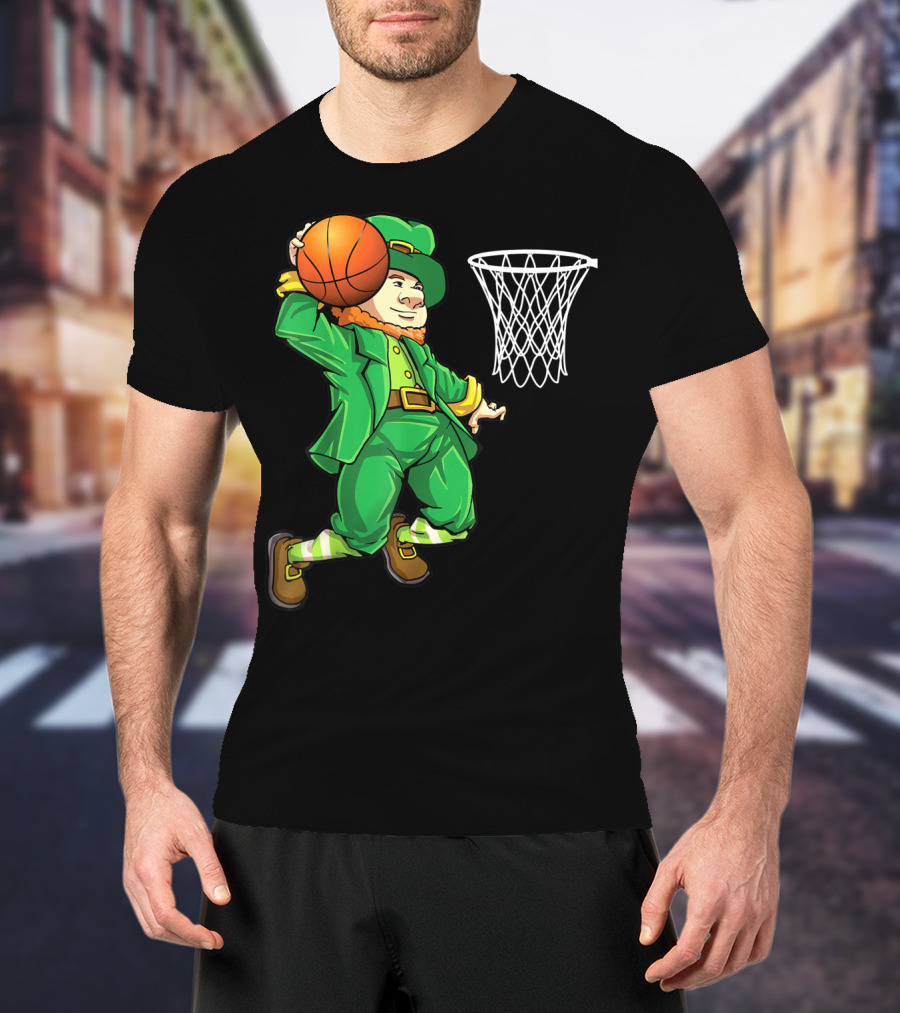 Leprechaun Slam Dunk Basketball St Patricks Day Boys T-Shirt