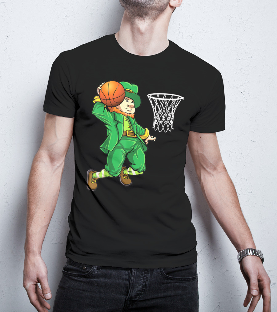 Leprechaun Slam Dunk Basketball St Patricks Day Boys T-Shirt