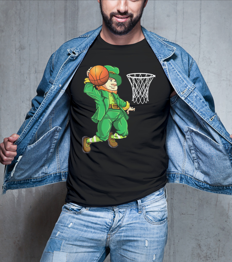 Leprechaun Slam Dunk Basketball St Patricks Day Boys T-Shirt