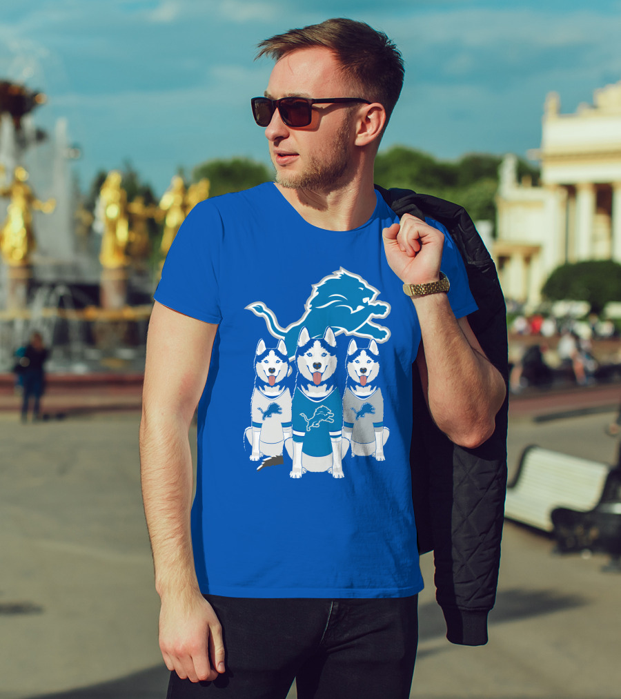 Detroit Lions Husky Trio With Iconic Blue Lion T-Shirt