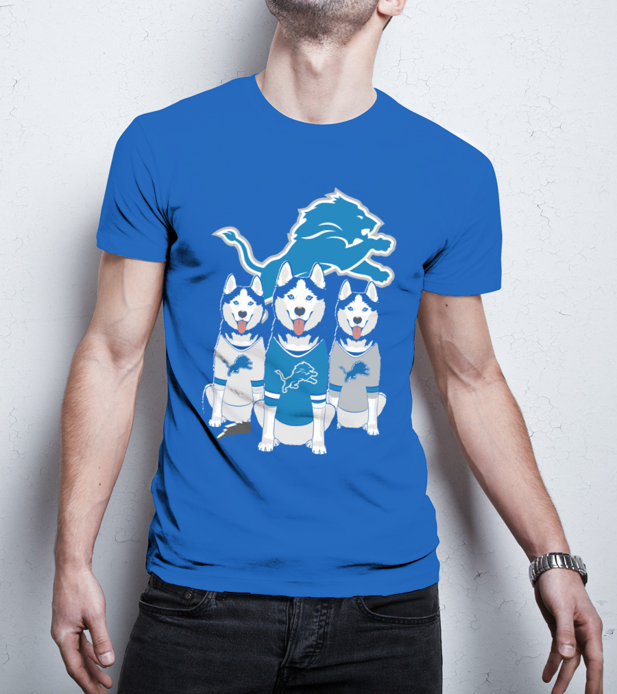 Detroit Lions Husky Trio With Iconic Blue Lion T-Shirt