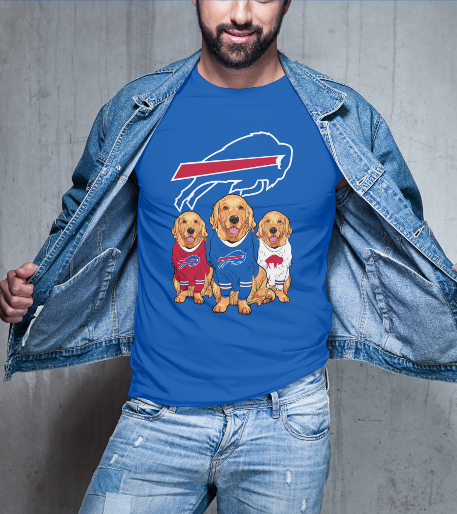 Buffalo Bills Golden Retrievers In Team Jerseys With T-Shirt