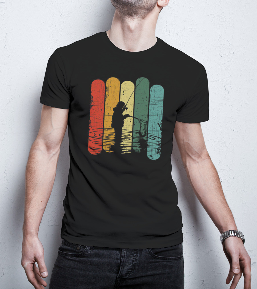 Retro Fishing Silhouette With Colorful T-Shirt