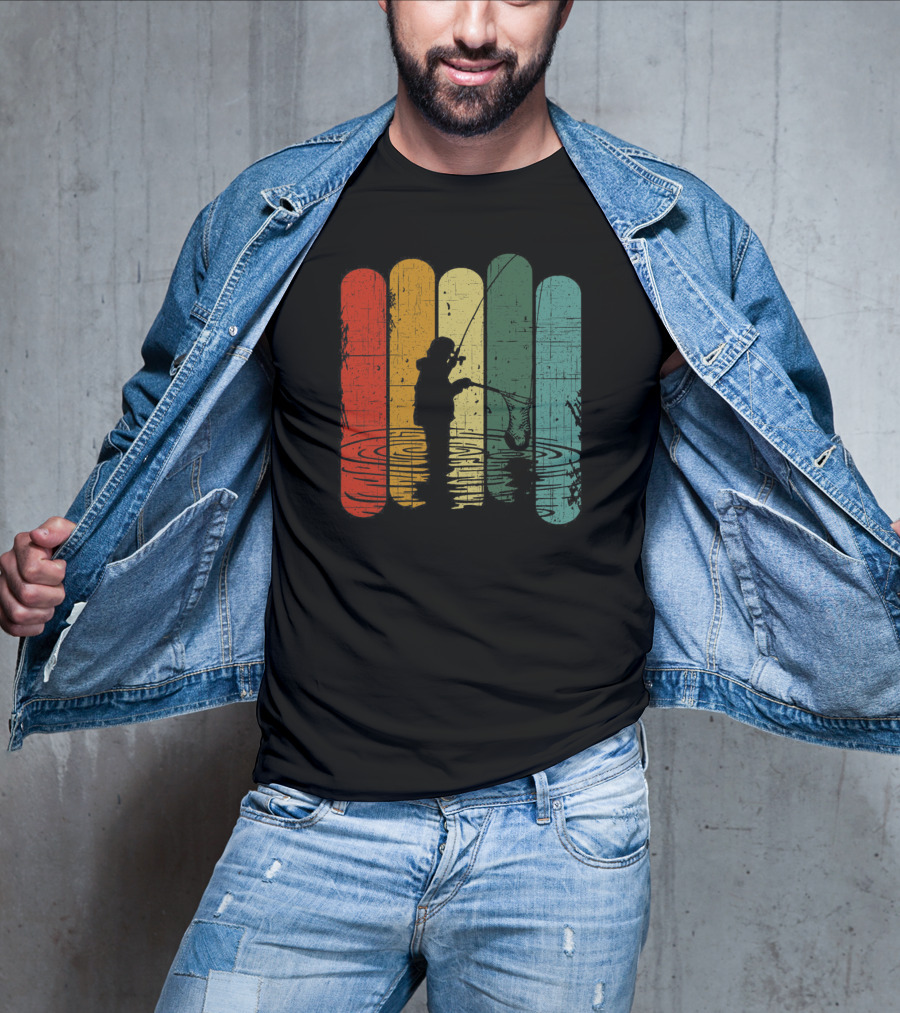 Retro Fishing Silhouette With Colorful T-Shirt