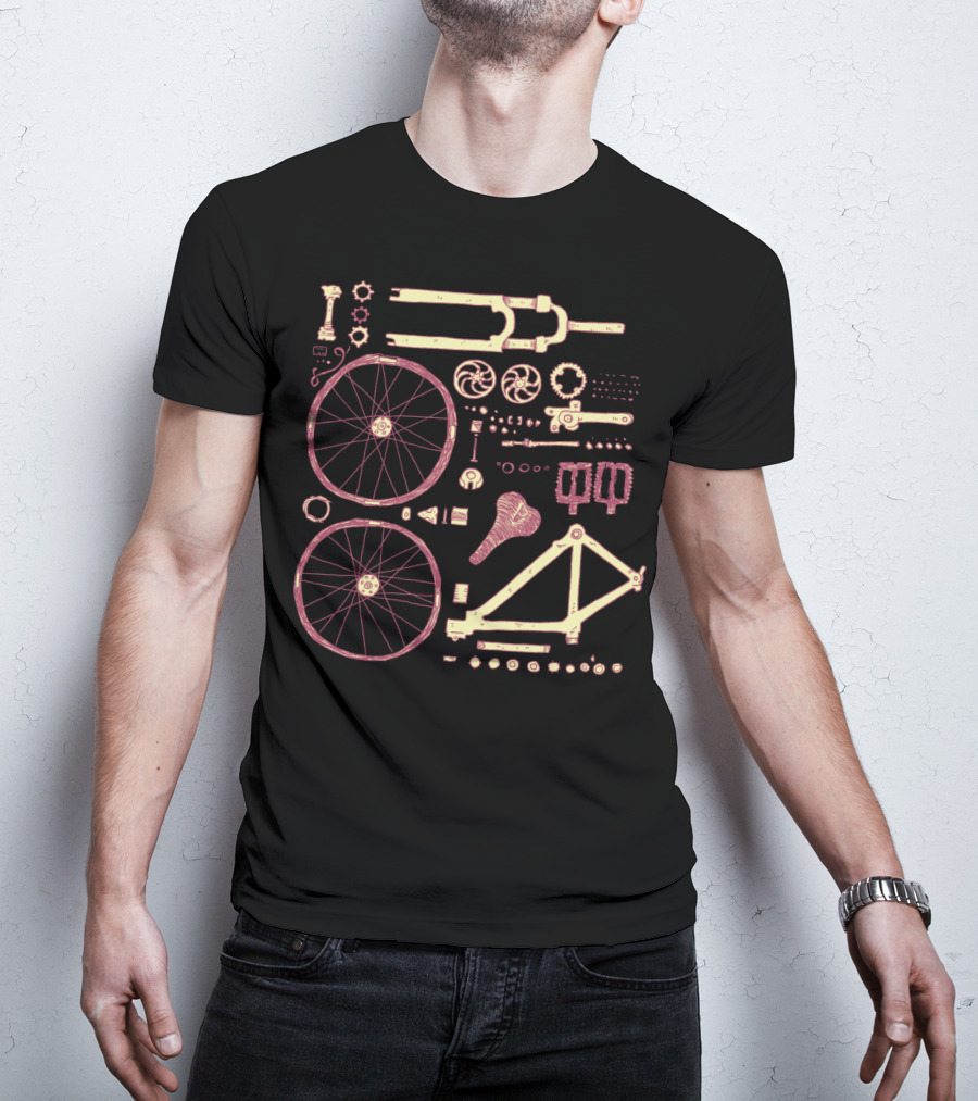 Bicycle Parts Diagram Wheels Frame Pedals Saddle Gears T-Shirt