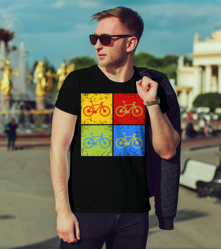 Bike Pop Art Colorful Bicycle Squares T-Shirt