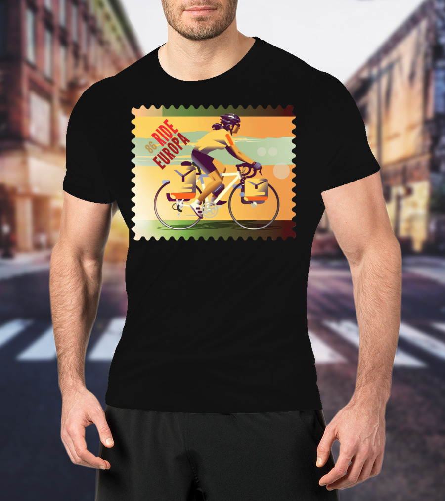 86 Ride Europa Bike Rider Stamp T-Shirt