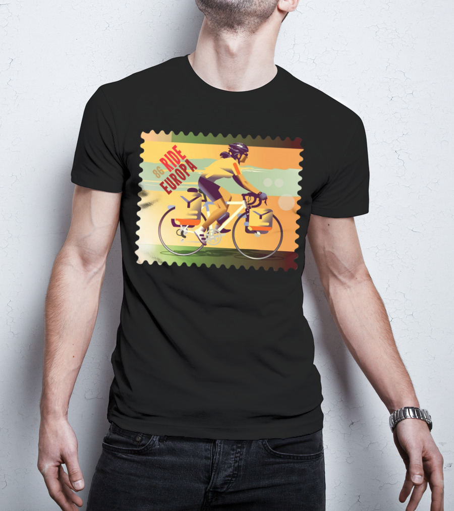86 Ride Europa Bike Rider Stamp T-Shirt