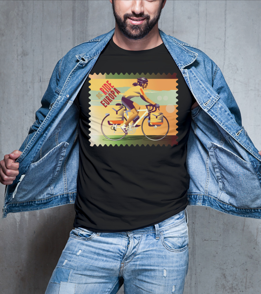 86 Ride Europa Bike Rider Stamp T-Shirt