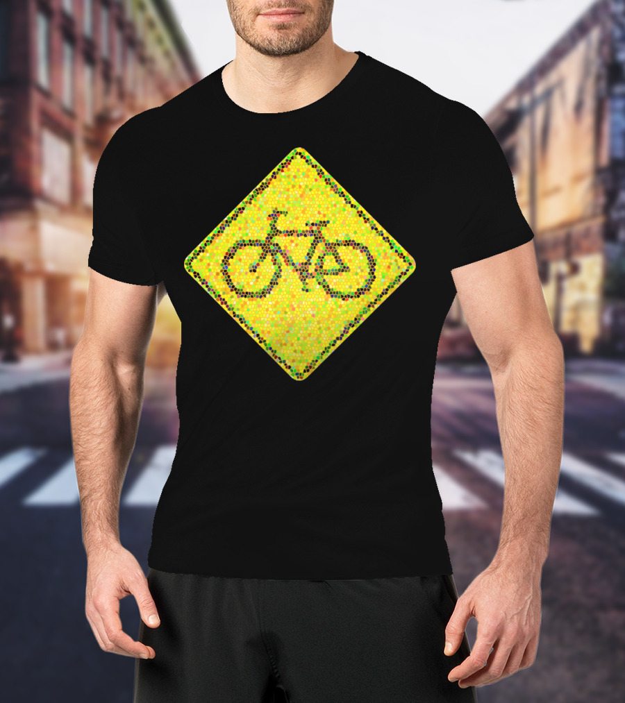 Bike Road Sign Mosaic Style Circular Dots T-Shirt