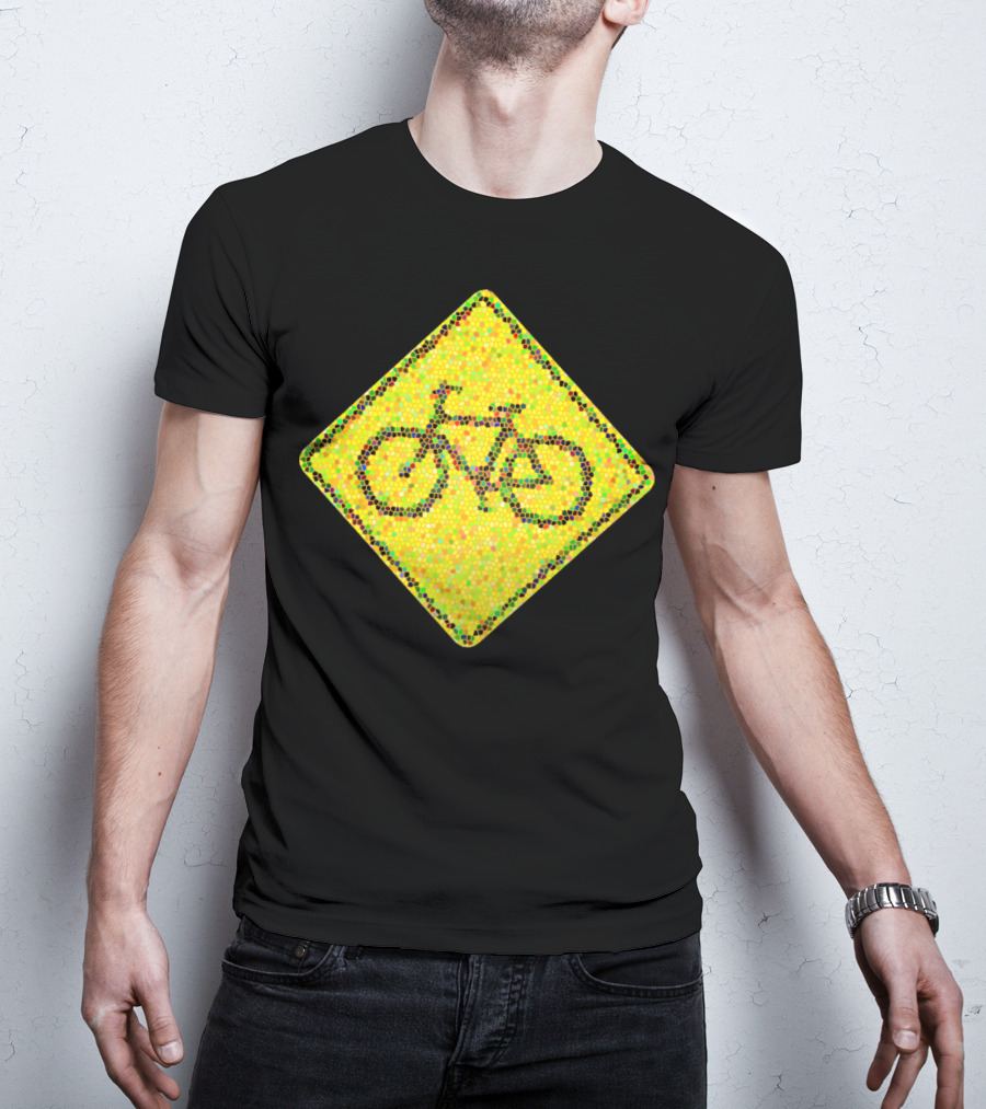 Bike Road Sign Mosaic Style Circular Dots T-Shirt