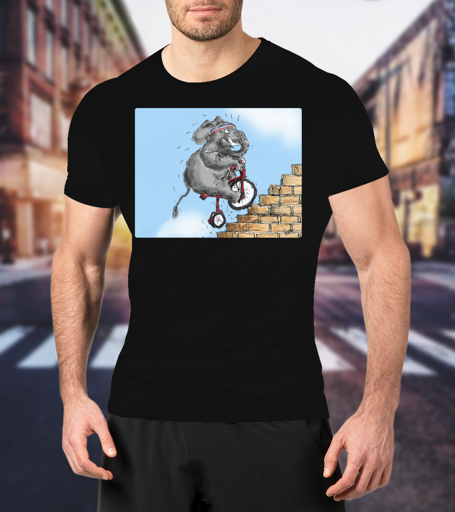 Challenge Accepted Elephant On Unicycle Climbing Stairs T-Shirt