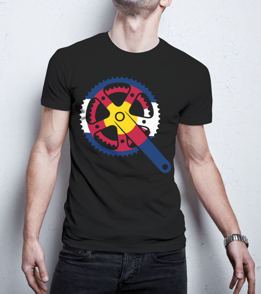 Colorado Bicycle Chainring With State Flag Colors T-Shirt